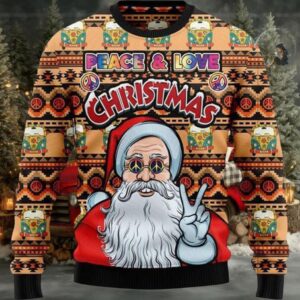 Hippie Santa Claus Peace And Love Ugly Christmas Sweater