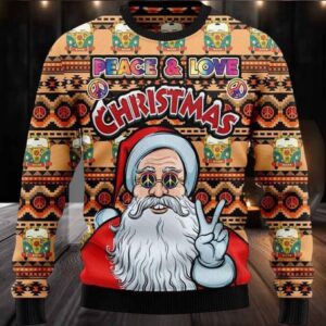 Hippie Santa Claus Peace And Love Ugly Christmas Sweater
