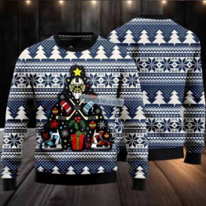 Hockey Teacher Gifts Ugly Christmas Sweater White Blue Ladies