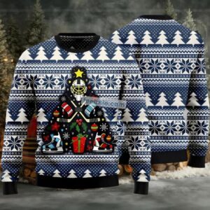 Hockey Teacher Gifts Ugly Christmas Sweater White Blue Ladies