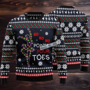 Hohoho Ballet Pointe Your Toes Ugly Christmas Sweater Mens