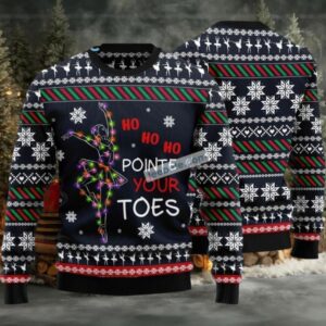Hohoho Ballet Pointe Your Toes Ugly Christmas Sweater Mens