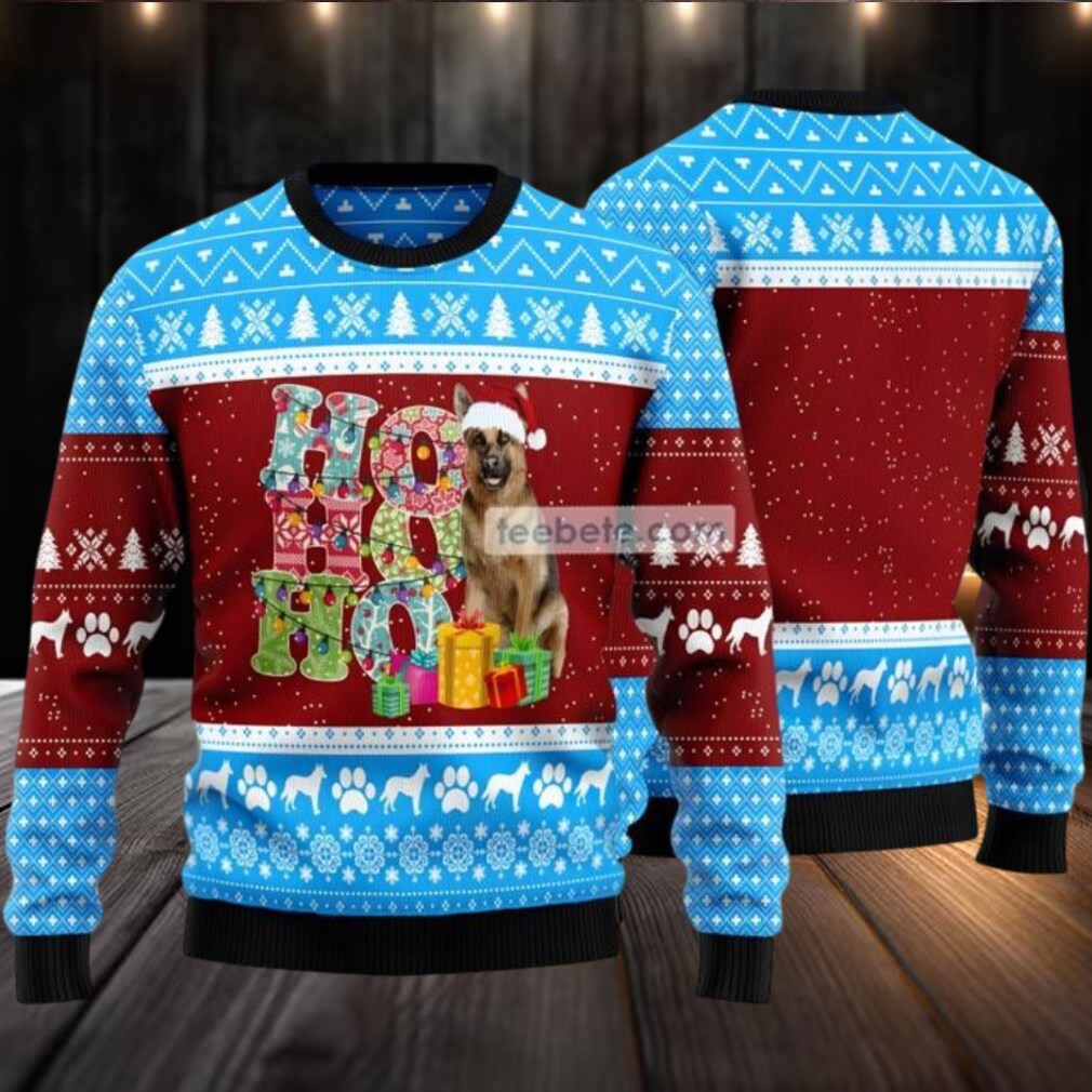 Hohoho German Shepherd Ugly Christmas Sweater Blue Ladies Hohoho German Shepherd Ugly Christmas Sweater Blue Ladies