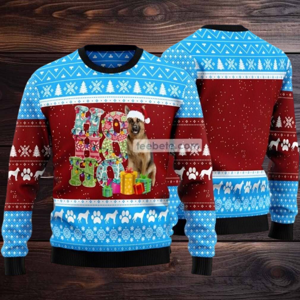 Hohoho German Shepherd Ugly Christmas Sweater Blue Ladies Hohoho German Shepherd Ugly Christmas Sweater Blue Ladies