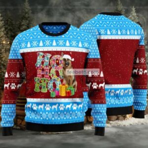 Hohoho German Shepherd Ugly Christmas Sweater Blue Ladies