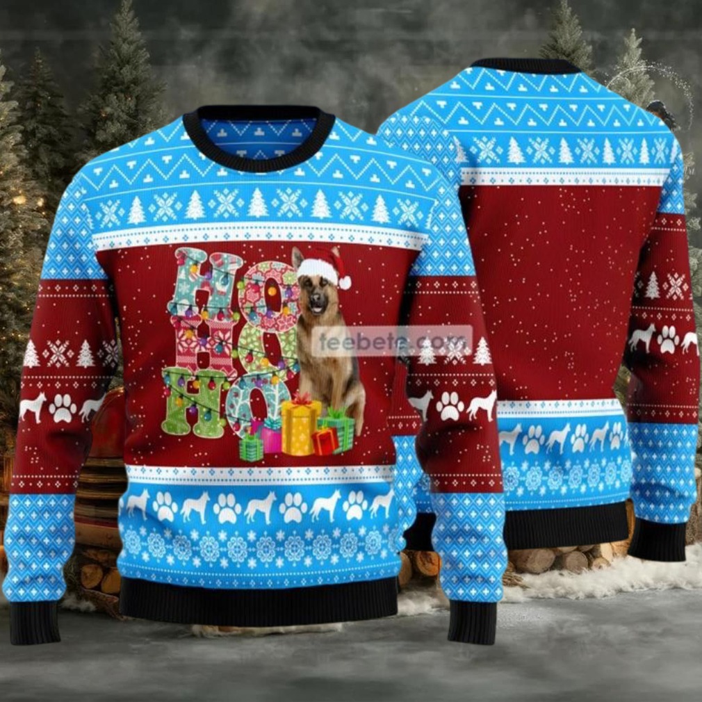 Hohoho German Shepherd Ugly Christmas Sweater Blue Ladies Hohoho German Shepherd Ugly Christmas Sweater Blue Ladies