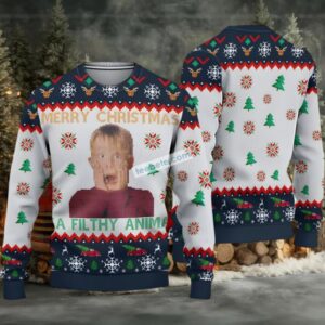 Home Alone Merry Christmas Ya Filthy Animal Ugly Christmas Sweater Blue White Ugliest