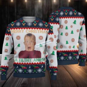 Home Alone Merry Christmas Ya Filthy Animal Ugly Christmas Sweater Blue White Ugliest