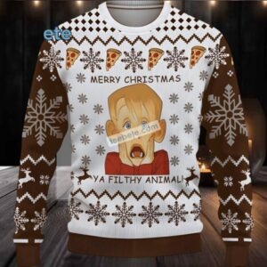 Home Alone Merry Christmas Ya Filthy Animal Ugly Christmas Sweater Brown White