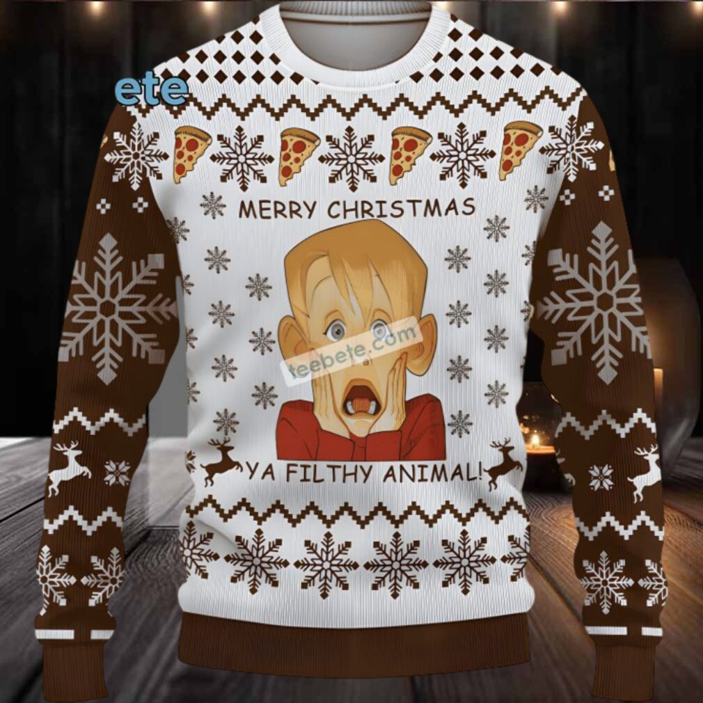 Home Alone Merry Christmas Ya Filthy Animal Ugly Christmas Sweater Brown White Home Alone Merry Christmas Ya Filthy Animal Ugly Christmas Sweater Brown White