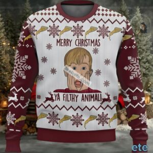 Home Alone Merry Christmas Ya Filthy Animal Ugly Sweater Red White Naughty