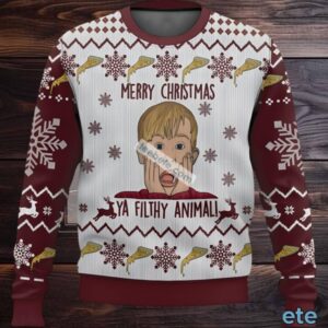 Home Alone Merry Christmas Ya Filthy Animal Ugly Sweater Red White Naughty