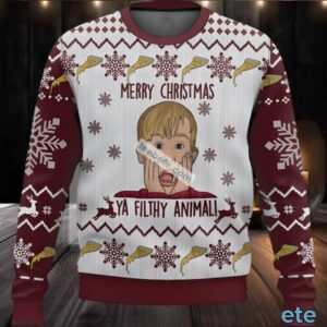 Home Alone Merry Christmas Ya Filthy Animal Ugly Sweater Red White Naughty