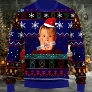Home Alone Santa Hat Ugly Xmas Sweaters Blue Funny