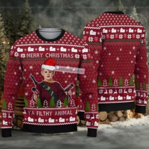 Home Alone Ya Filthy Animal Ugly Christmas Sweaters Couples Black Red