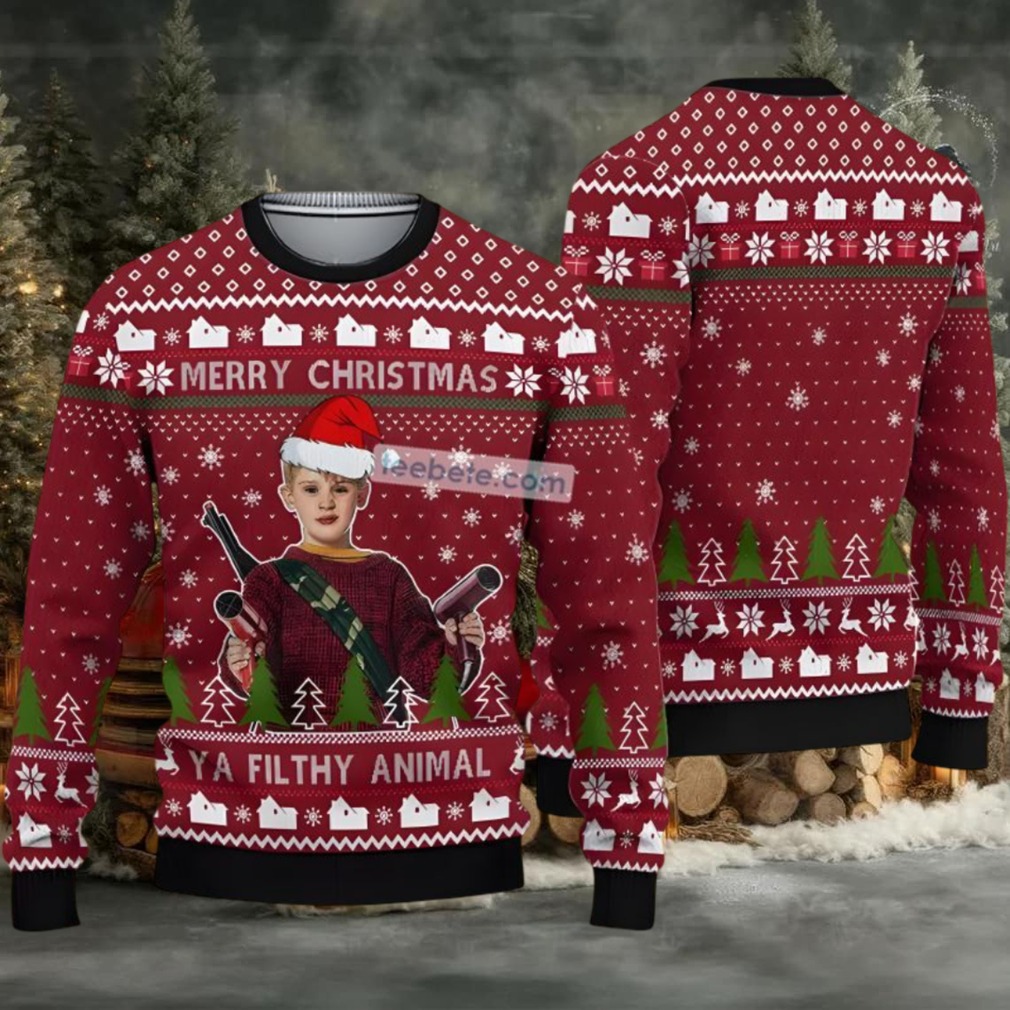 Home Alone Ya Filthy Animal Ugly Christmas Sweaters Couples Black Red Home Alone Ya Filthy Animal Ugly Christmas Sweaters Couples Black Red