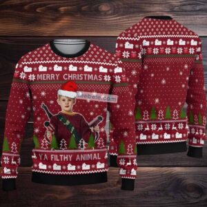 Home Alone Ya Filthy Animal Ugly Christmas Sweaters Couples Black Red