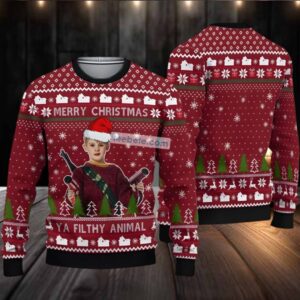 Home Alone Ya Filthy Animal Ugly Christmas Sweaters Couples Black Red