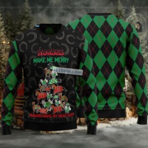 Horses Make Me Merry Human Make Head Hurt Ugly Christmas Sweater Funny