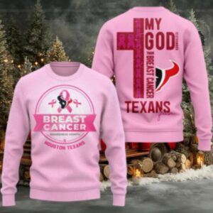 Houston Texans 2025 NFL My God Is Stronger Than Breast Cancer Chritmas Sweater Shirt