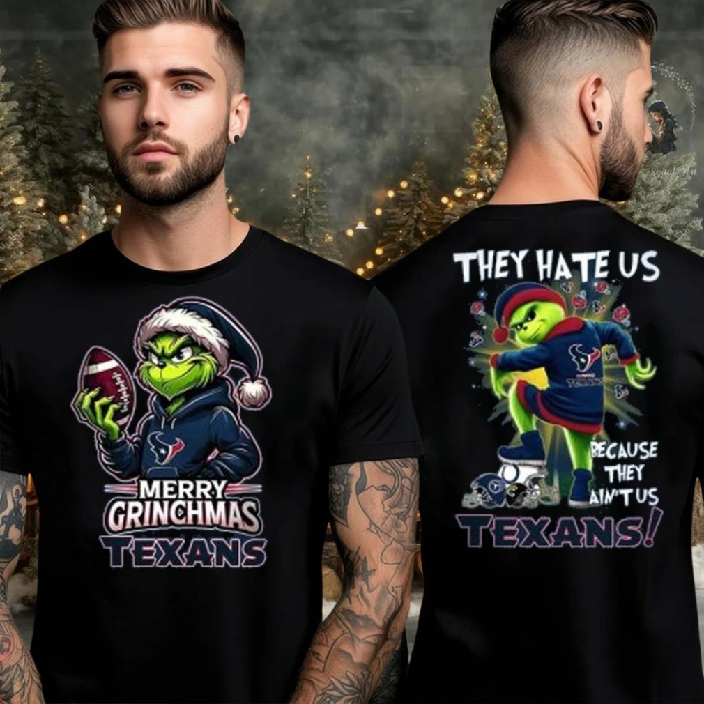 Houston Texans Grinch Merry Christmas Grinchmas 2025 Personalized Football Logo Two Sided Shirt Houston Texans Grinch Merry Christmas Grinchmas 2025 Personalized Football Logo Two Sided Shirt