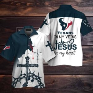 Houston Texans In My Veins Jesus Im My Heart Hawaiian Shirt