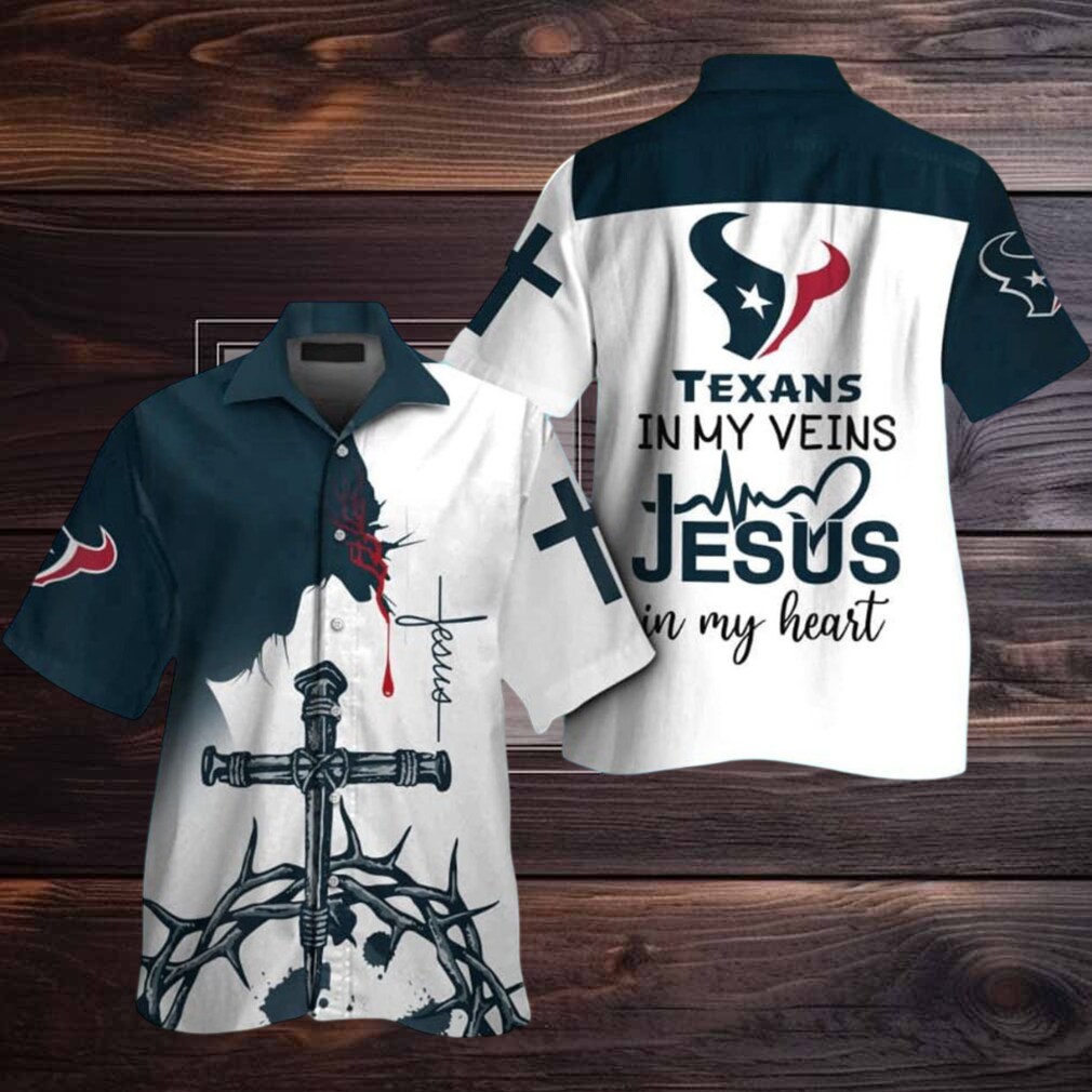 Houston Texans In My Veins Jesus Im My Heart Hawaiian Shirt Houston Texans In My Veins Jesus Im My Heart Hawaiian Shirt