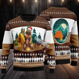 I Hate People Bear Camping Ugly Christmas Sweater Mens