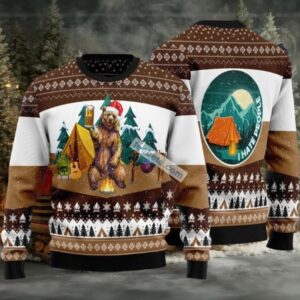 I Hate People Bear Camping Ugly Christmas Sweater Mens