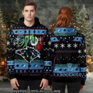 Carolina Panthers Grinch Hand 3D Ugly Hoodie Zip Up