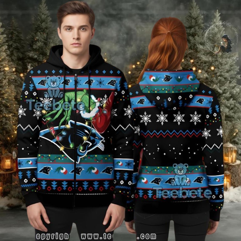 Carolina Panthers Grinch Hand 3D Ugly Hoodie Zip Up Carolina Panthers Grinch Hand 3D Ugly Hoodie Zip Up
