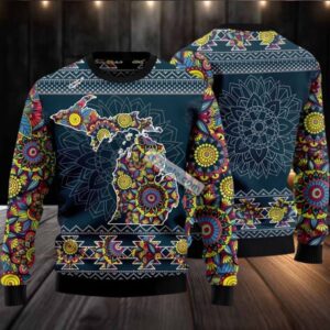 Indian Motifs Michigan Mandala Ugly Christmas Sweater Blue Family