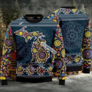 Indian Motifs Michigan Mandala Ugly Christmas Sweater Blue Family