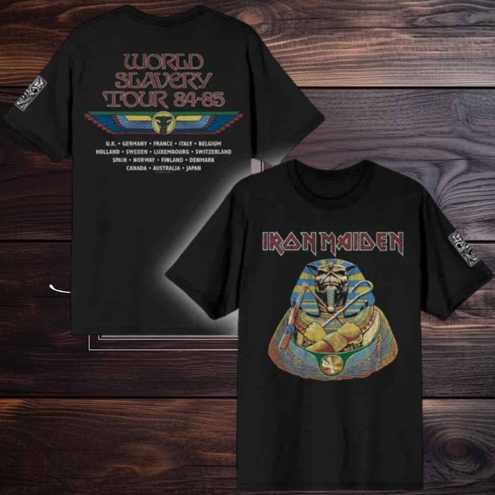 Iron Maiden Powerslave World Tour 84 85 50th Anniversary Merch 2025 Two Sided Unisex T Shirt Iron Maiden Powerslave World Tour 84 85 50th Anniversary Merch 2025 Two Sided Unisex T Shirt