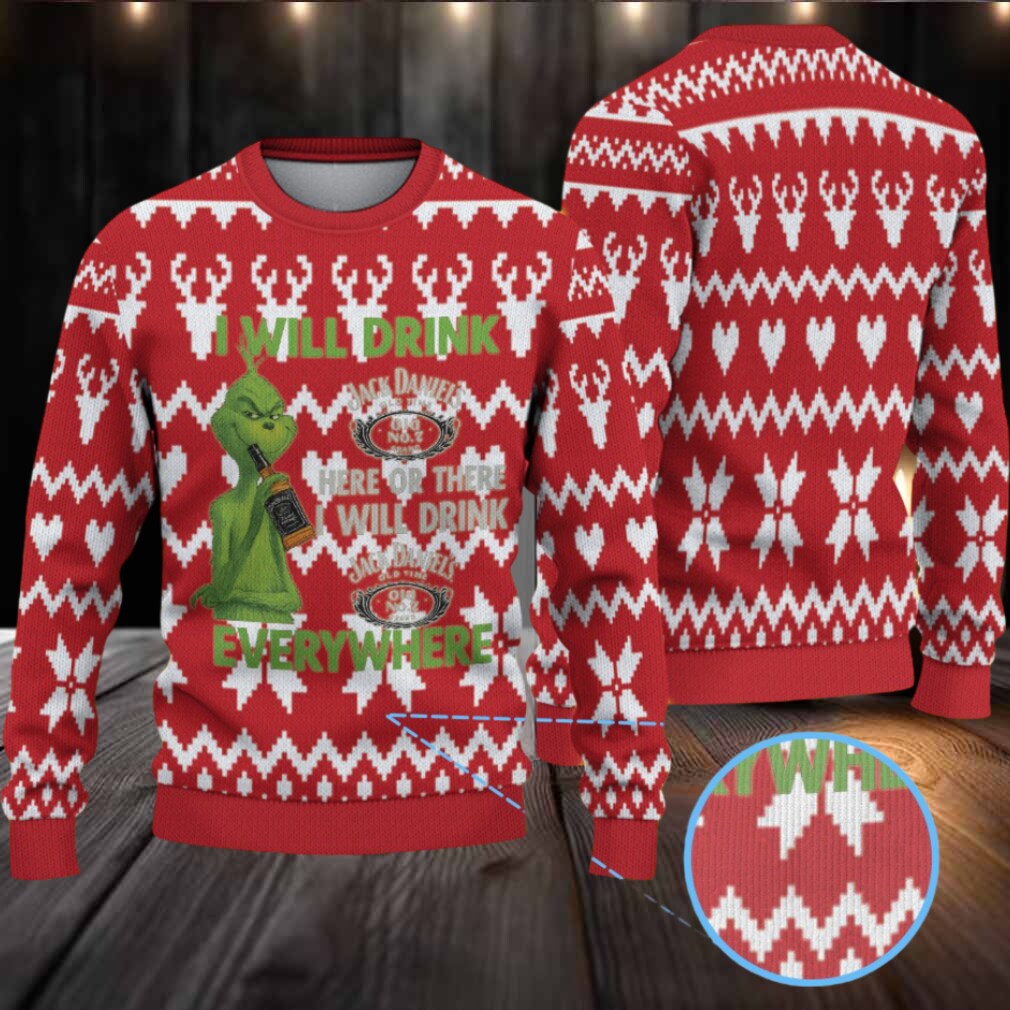 Red Reindeer Heart and Zigzag Fair Isle Ugly Christmas Sweater Jack Daniel’s Whiskey with Grinch Red Reindeer Heart and Zigzag Fair Isle Ugly Christmas Sweater Jack Daniel’s Whiskey with Grinch