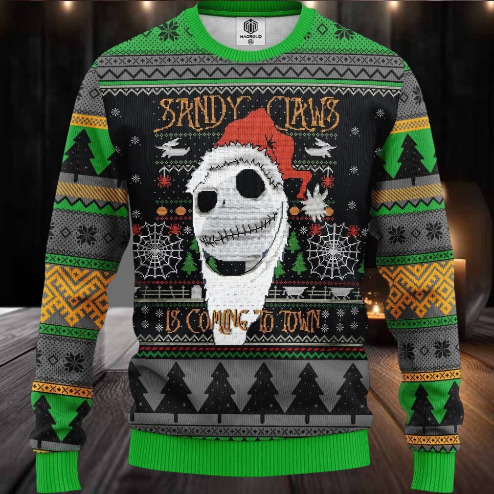 Jack Skellington Nightmare Before Christmas Sandy Claws Is Coming To Town Ugly Christmas Sweater Jack Skellington Nightmare Before Christmas Sandy Claws Is Coming To Town Ugly Christmas Sweater