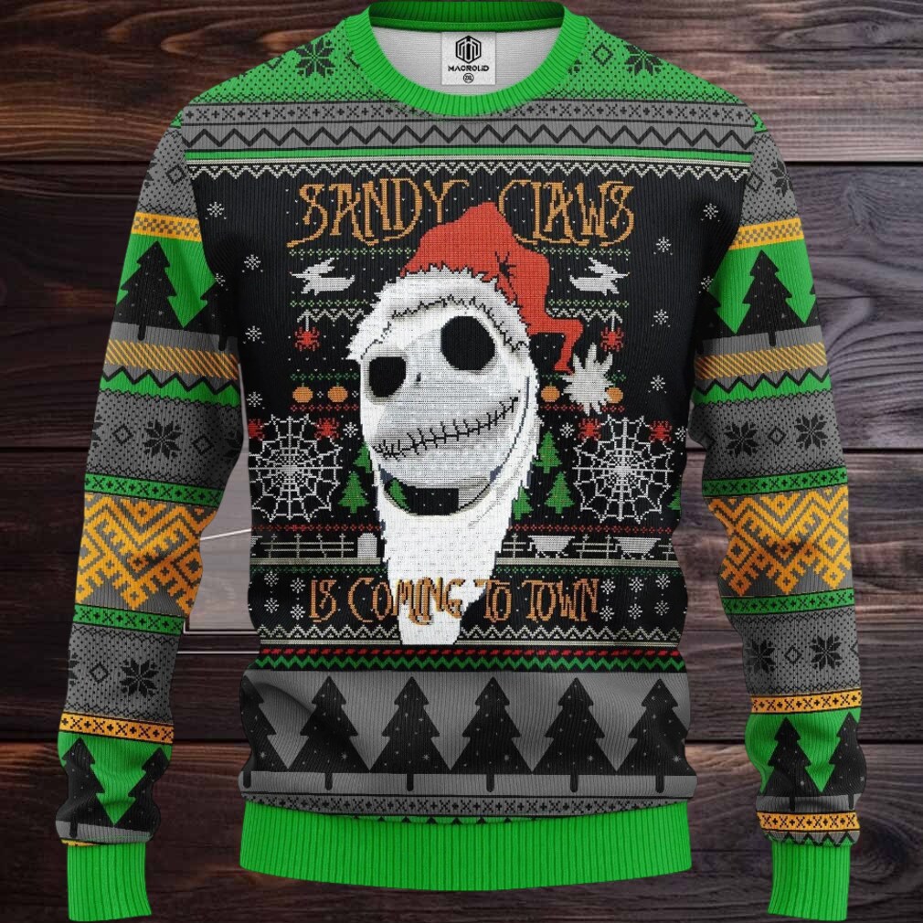 Jack Skellington Nightmare Before Christmas Sandy Claws Is Coming To Town Ugly Christmas Sweater Jack Skellington Nightmare Before Christmas Sandy Claws Is Coming To Town Ugly Christmas Sweater