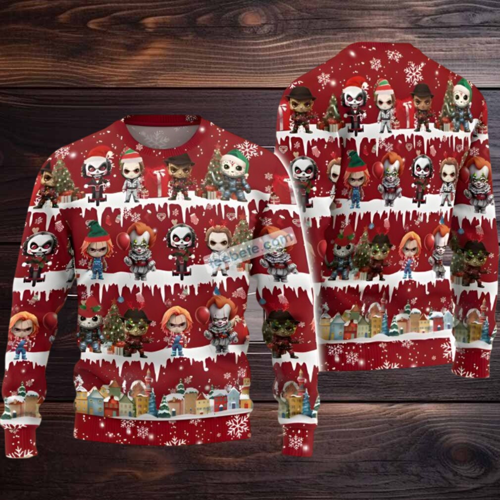 Jason Voorhees Freddy Krueger Chucky Christmas Tree Ugly Sweater Red Naughty Jason Voorhees Freddy Krueger Chucky Christmas Tree Ugly Sweater Red Naughty