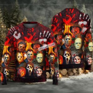 Jason Voorhees Freddy Krueger Chucky Ghostface Ugly Christmas Sweater Mens Red