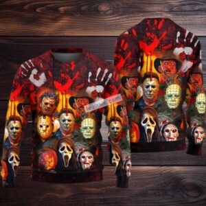 Jason Voorhees Freddy Krueger Chucky Ghostface Ugly Christmas Sweater Mens Red