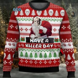 Jason Voorhees Have A Killer Day Ugly Xmas Sweater White Red Party