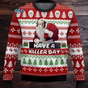 Jason Voorhees Have A Killer Day Ugly Xmas Sweater White Red Party