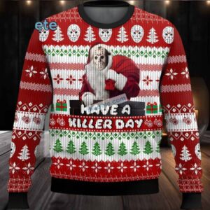 Jason Voorhees Have A Killer Day Ugly Xmas Sweater White Red Party