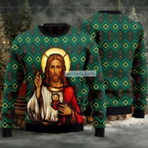 Jesus Christmas Carol Ugly Christmas Sweater Green Ladies