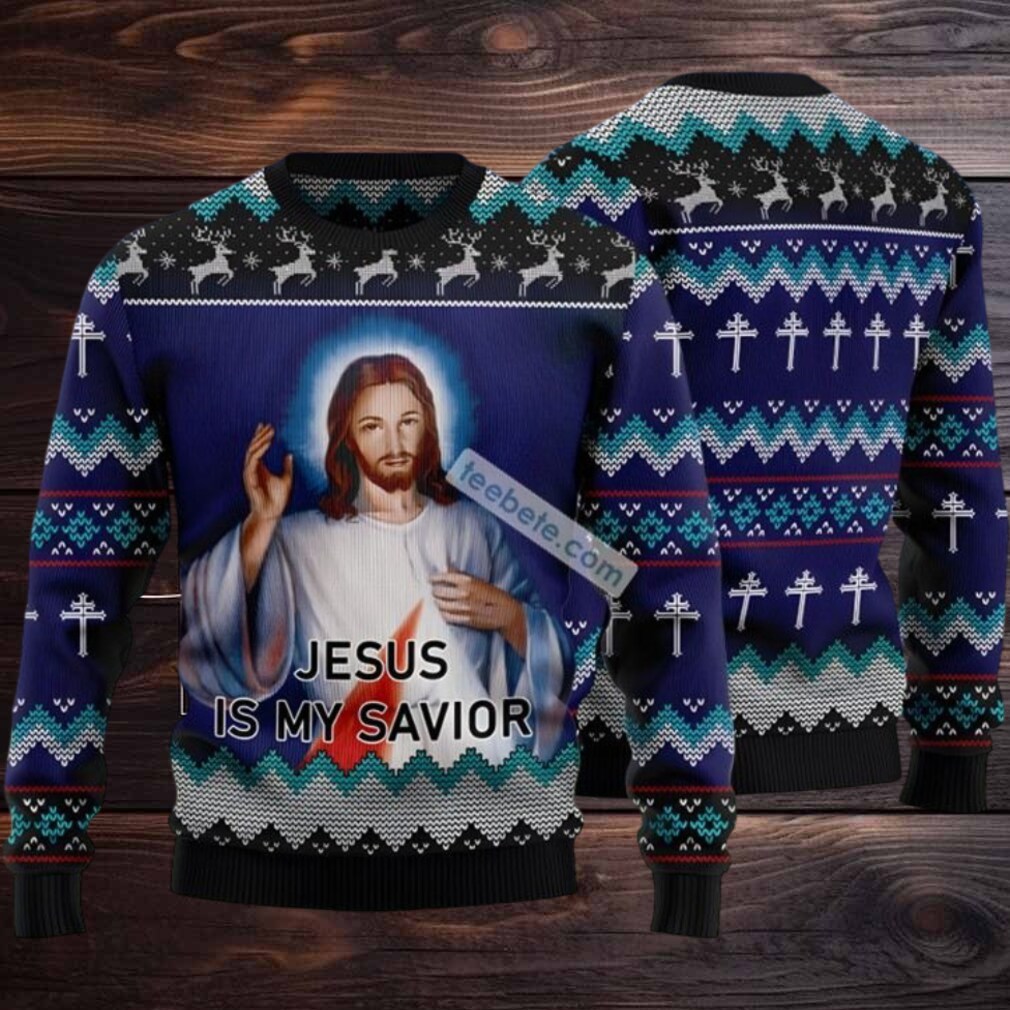Jesus Is My Savior Ugly Christmas Sweater Blue Family Jesus Is My Savior Ugly Christmas Sweater Blue Family