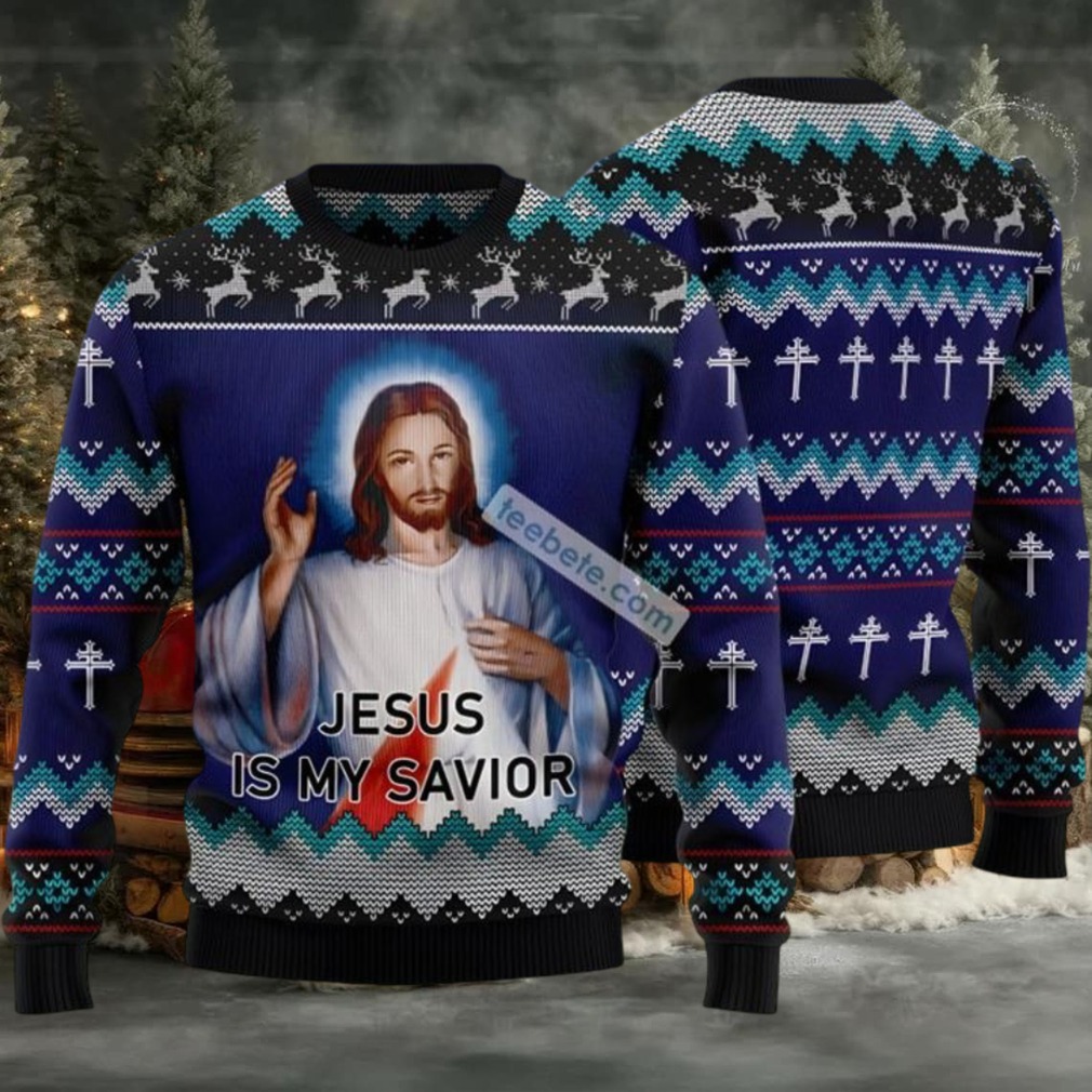 Jesus Is My Savior Ugly Christmas Sweater Blue Family Jesus Is My Savior Ugly Christmas Sweater Blue Family