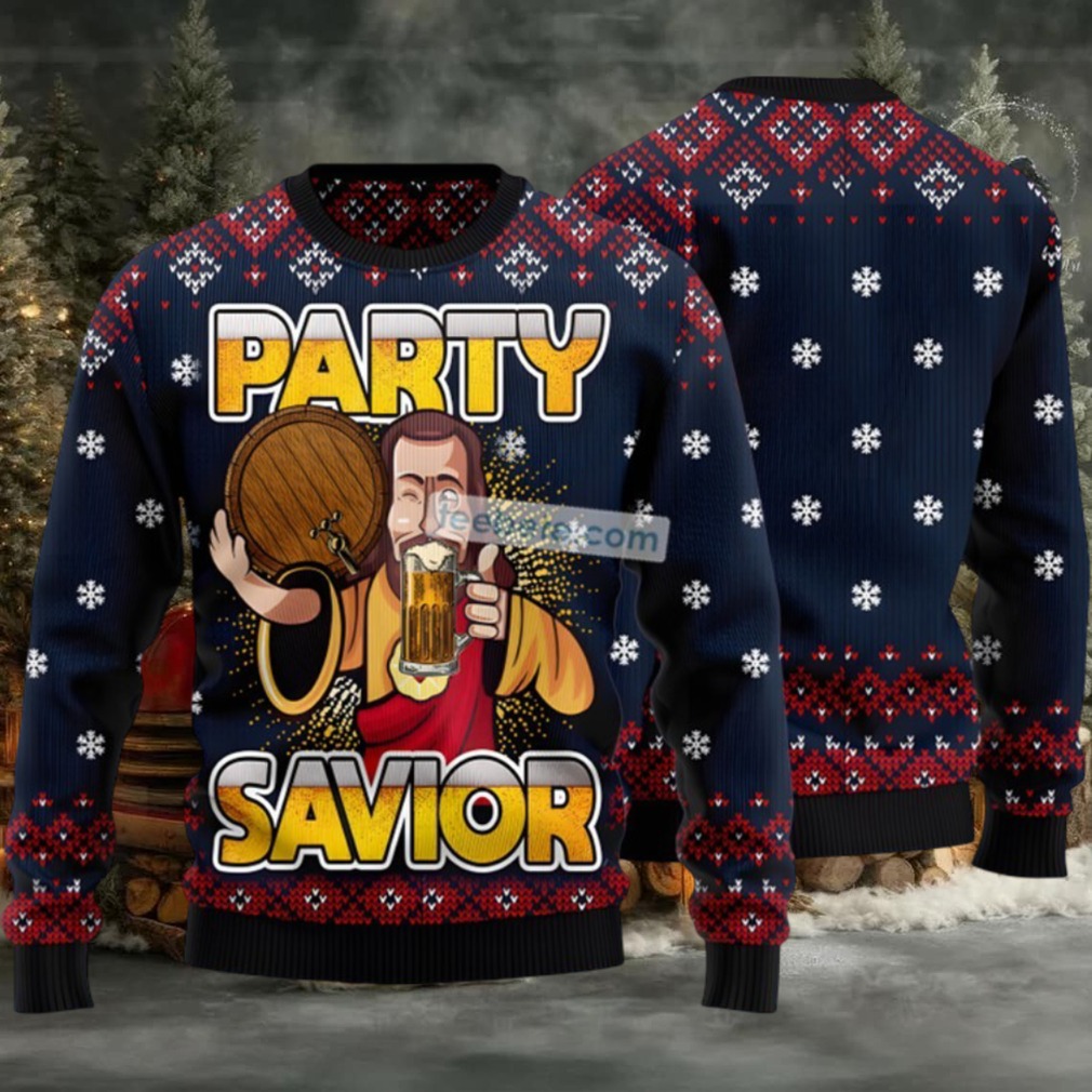 Jesus Party Savior Drink Beer Ugly Christmas Sweater Blue Naughty Jesus Party Savior Drink Beer Ugly Christmas Sweater Blue Naughty