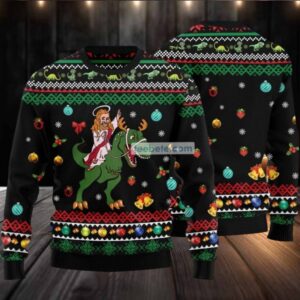 Jesus Riding T Rex Dinosaur Ugly Christmas Sweater Family