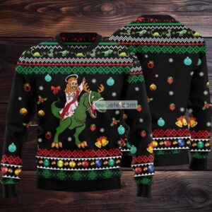 Jesus Riding T Rex Dinosaur Ugly Christmas Sweater Family