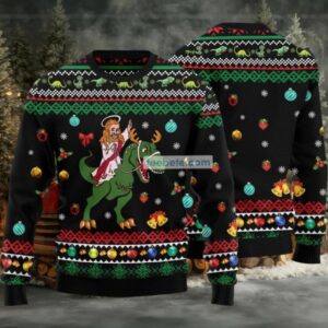 Jesus Riding T Rex Dinosaur Ugly Christmas Sweater Family